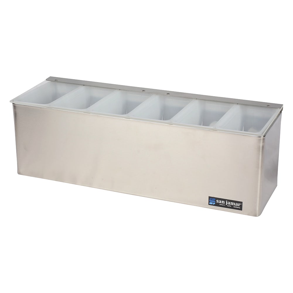 San Jamar B6186L (6) Compartment Bar Garnish Tray - Flat Hinged Lid
