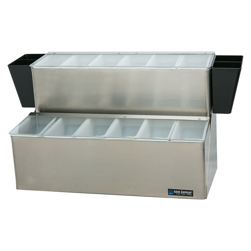 San Jamar B6766L (12) Compartment Bar Garnish Tray - Flat Hinged Lid