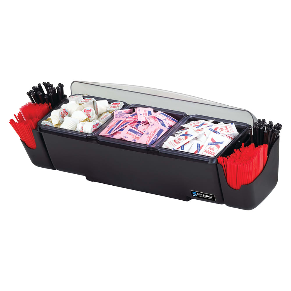San Jamar BD4003 (3) Compartment Bar Garnish Tray - Domed Lid