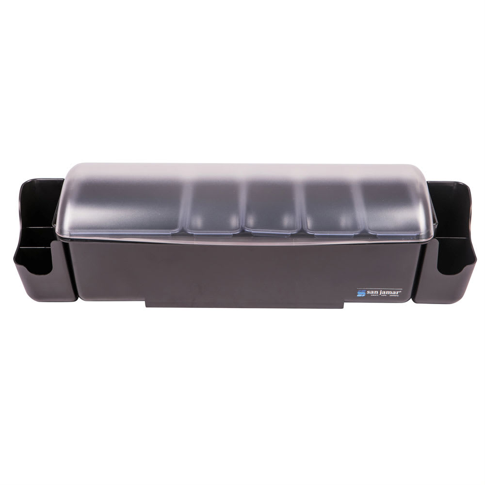San Jamar BD4005S (5) Compartment Bar Garnish Tray - Domed Lid