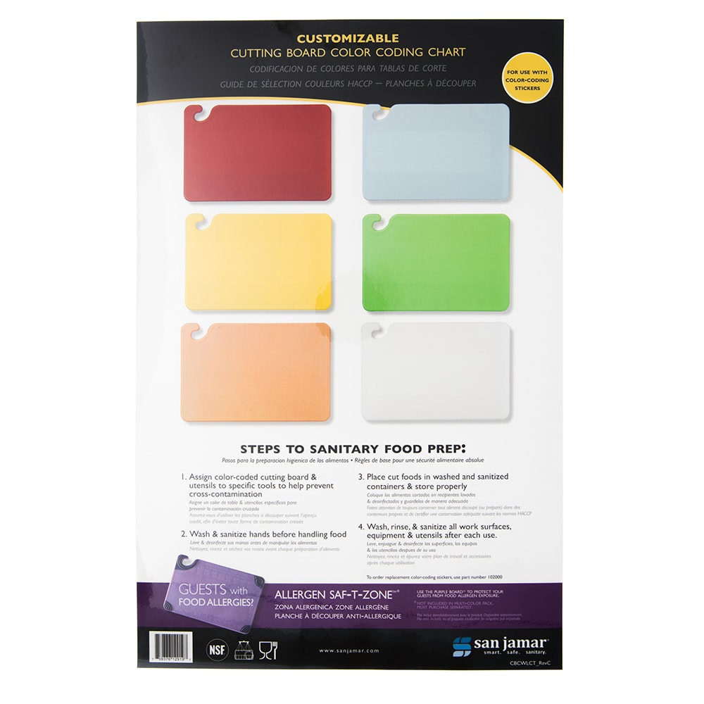 San Jamar CBCWLCTST Cutting Board Smart Chart, Color-Coded & Laminated, 11" x 17"