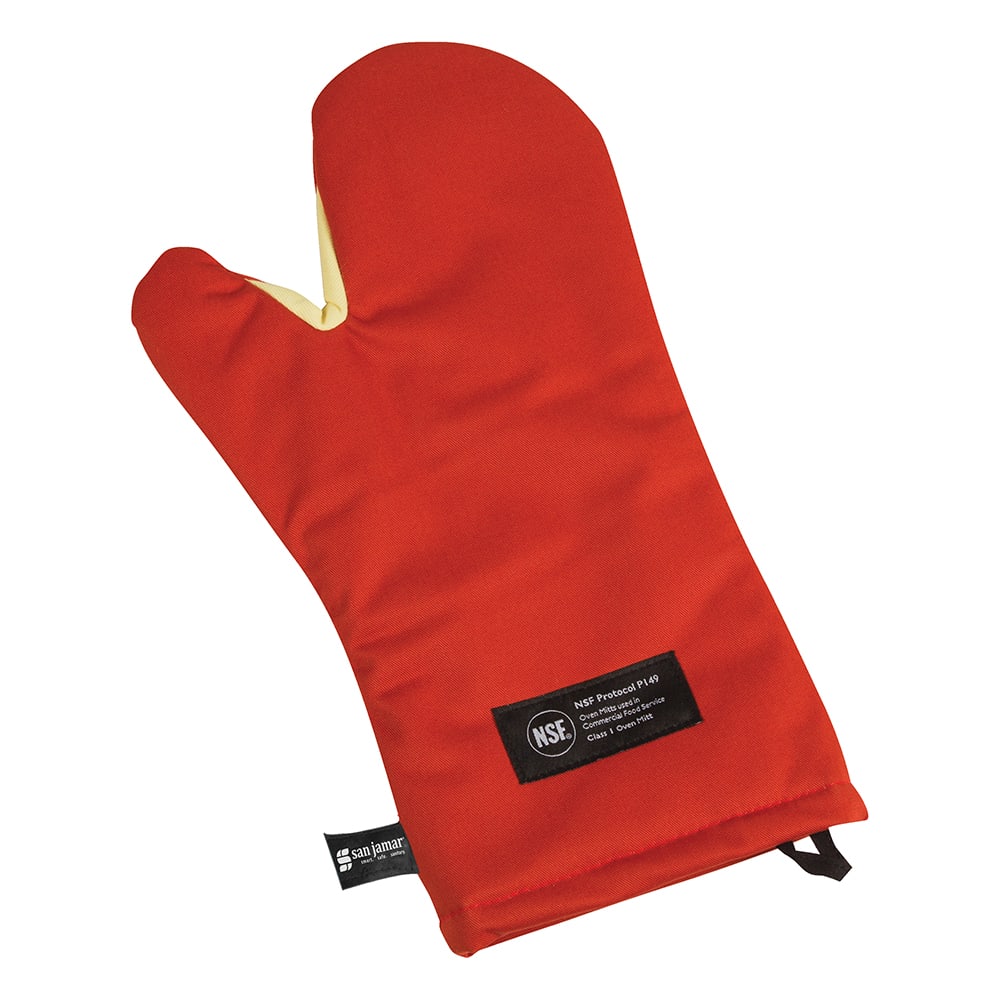 San Jamar CTC15 15" Conventional Oven Mitt - Poly Cotton, Red