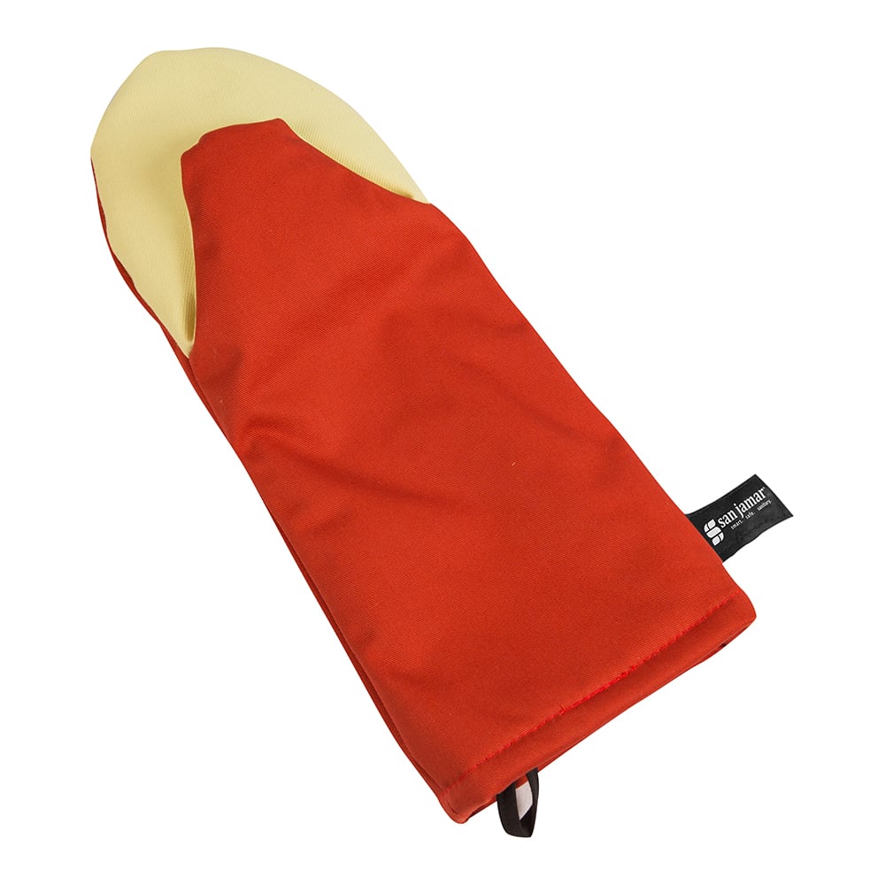 San Jamar CTP15 15" Puppet Oven Mitt - Poly Cotton, Red