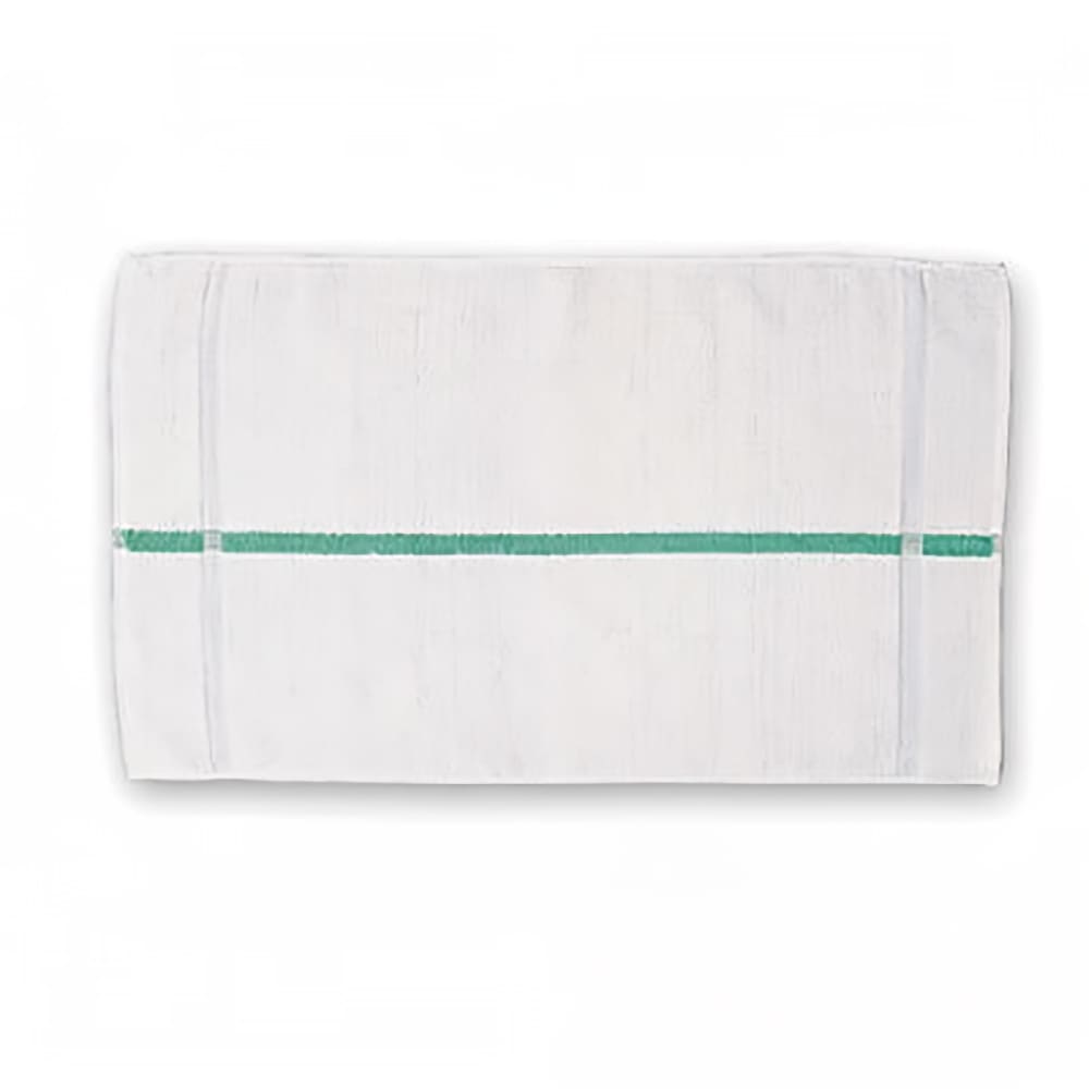 Chef Revival White Terry Cloth Bar Towel w/ Green Stripes, 15" x 25" (HTI15GS)