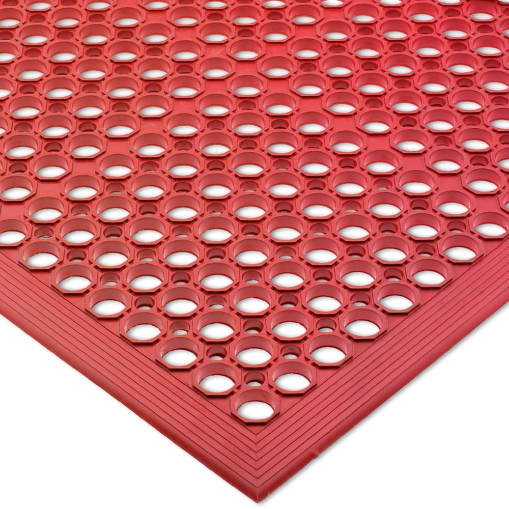 San Jamar KM1200B Rubber Slip Proof Kitchen Mat, 3' x 5' x 1/2", Red