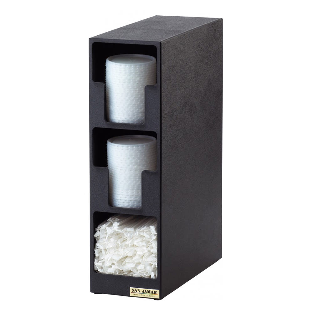 San Jamar L2202 Dimension Lid Tower, 2 Lid, 1 Straw, Black Poly
