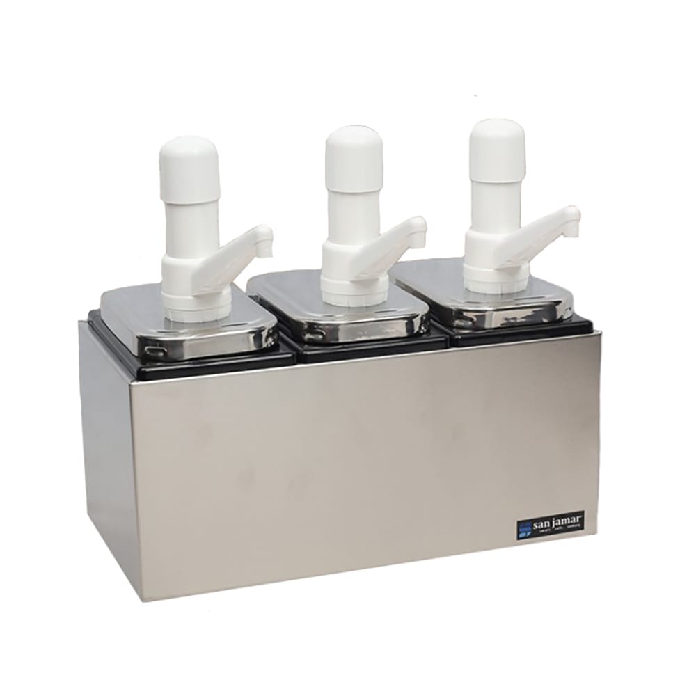 San Jamar P9713 Pump Style Condiment Dispenser w/ Jars & Pumps, (1) oz Stroke, Stainless