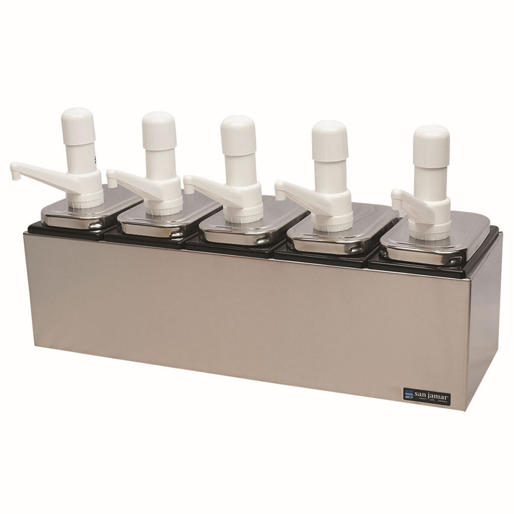 San Jamar P9715 Pump Style Condiment Dispenser w/ Jars & Pumps, (1) oz Stroke, Stainless
