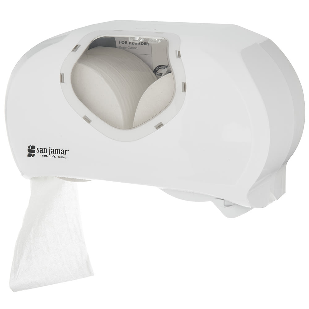 San Jamar R3670WHCL Wall-Mount Toilet Paper Dispenser w/ (2) Roll Capacity - Plastic, White/Clear