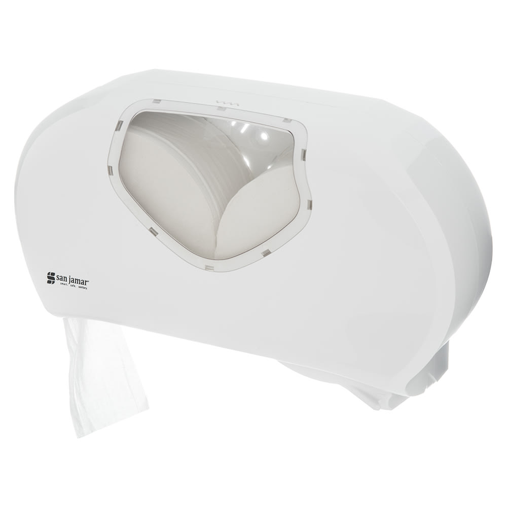 San Jamar R4070WHCL Toilet Paper Dispenser - Fits (2) 9" Jumbo Rolls, White/Clear