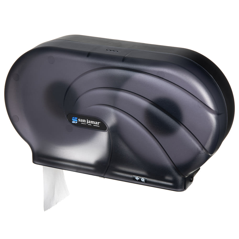 San Jamar R4090TBK Twin 9" Jumbo Toilet Tissue Dispenser, Oceans, Translucent Black Pearl