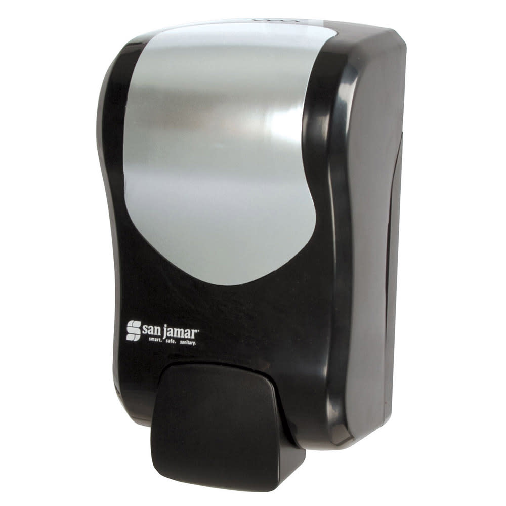 San Jamar S970BKSS 30 1/2 oz Wall Mount Manual Liquid Hand Soap/Sanitizer Dispenser - Plastic, Black/Stainless