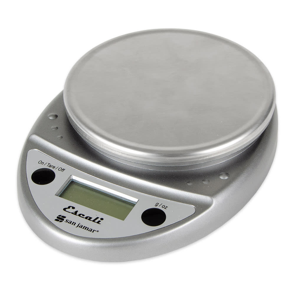 San Jamar SCDGP11M Escali 11 lb Round Digital Scale w/ Removable Platform - 6" x 8 1/2", Metallic