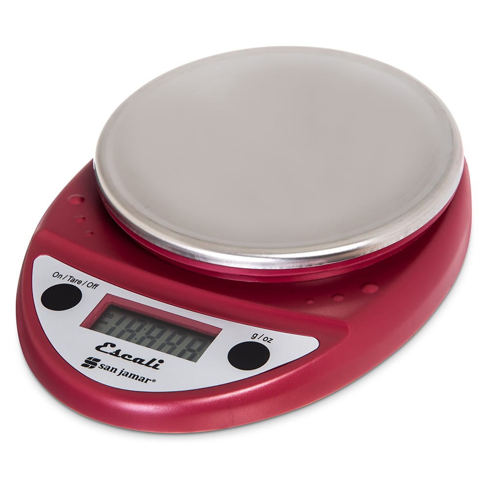 San Jamar SCDGP11RD Escali 11 lb Round Digital Scale w/ Removable Platform - 6" x 8 1/2", Warm Red