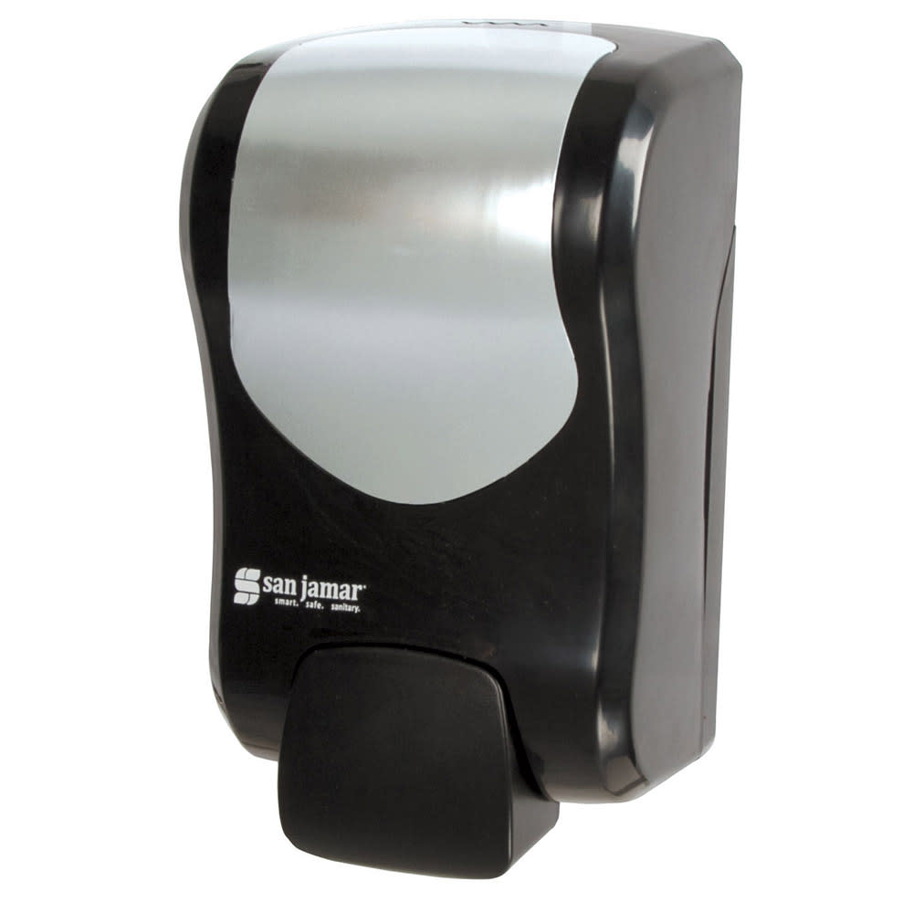 San Jamar SF970BKSS 30 1/2 oz Wall Mount Manual Foam Hand Soap Dispenser - Plastic, Black/Stainless