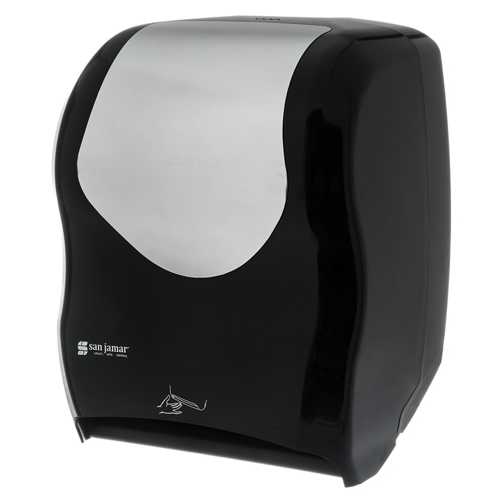 San Jamar T1470BKSS Wall Mount Touchless Roll Paper Towel Dispenser - Plastic, Black/Stainless