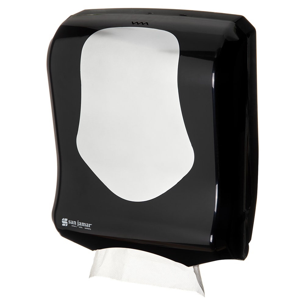San Jamar T1770BKSS Wall Mount Paper Towel Dispenser w/ (500) Multifold Capacity - Plastic, Black/Stainless