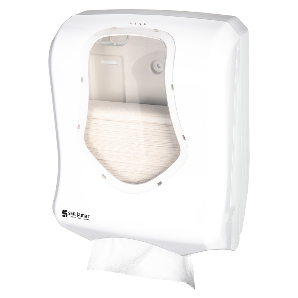 San Jamar T1770WHCL Wall Mount Paper Towel Dispenser w/ (500) Multifold Capacity - Plastic, White/Clear