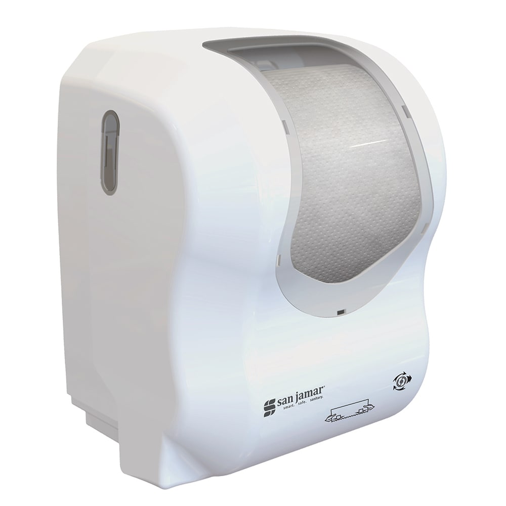 San Jamar T7470WHCL Wall Mount Touchless Roll Paper Towel Dispenser - Plastic, White/Clear