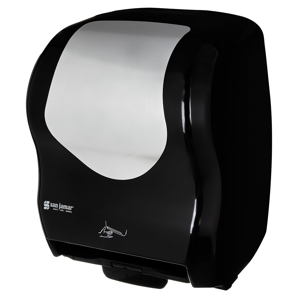 San Jamar T8370BKSS Wall Mount Touchless Roll Paper Towel Dispenser - Plastic, Black/Stainless