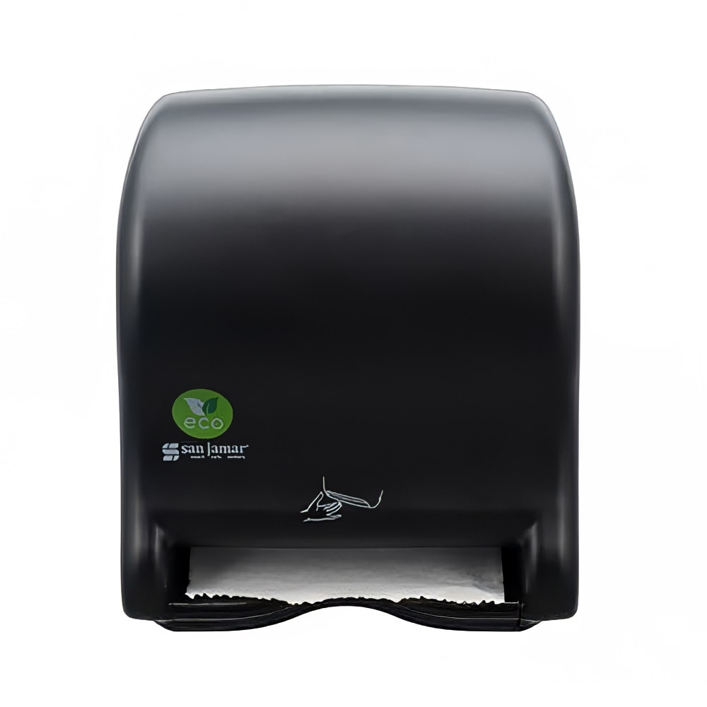 San Jamar T8400REBK Wall Mount Touchless Roll Paper Towel Dispenser - ABS, Black