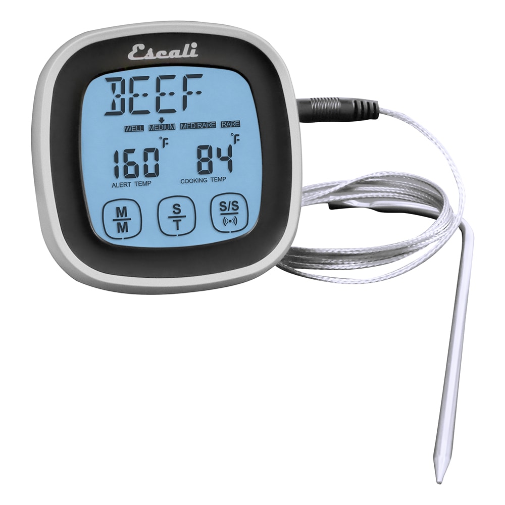 San Jamar THDGTMTS Escali 7 1/4" Digital Probe Thermometer & Timer w/  4° to 482°F Temperature Range, Black