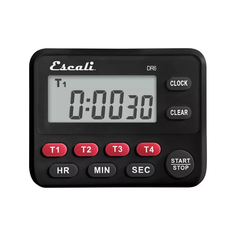San Jamar TMDGTE Escali 4 Event Digital Timer w/ Hour, Minute, & Second Timing - 3 1/2" x 2 3/4", Black