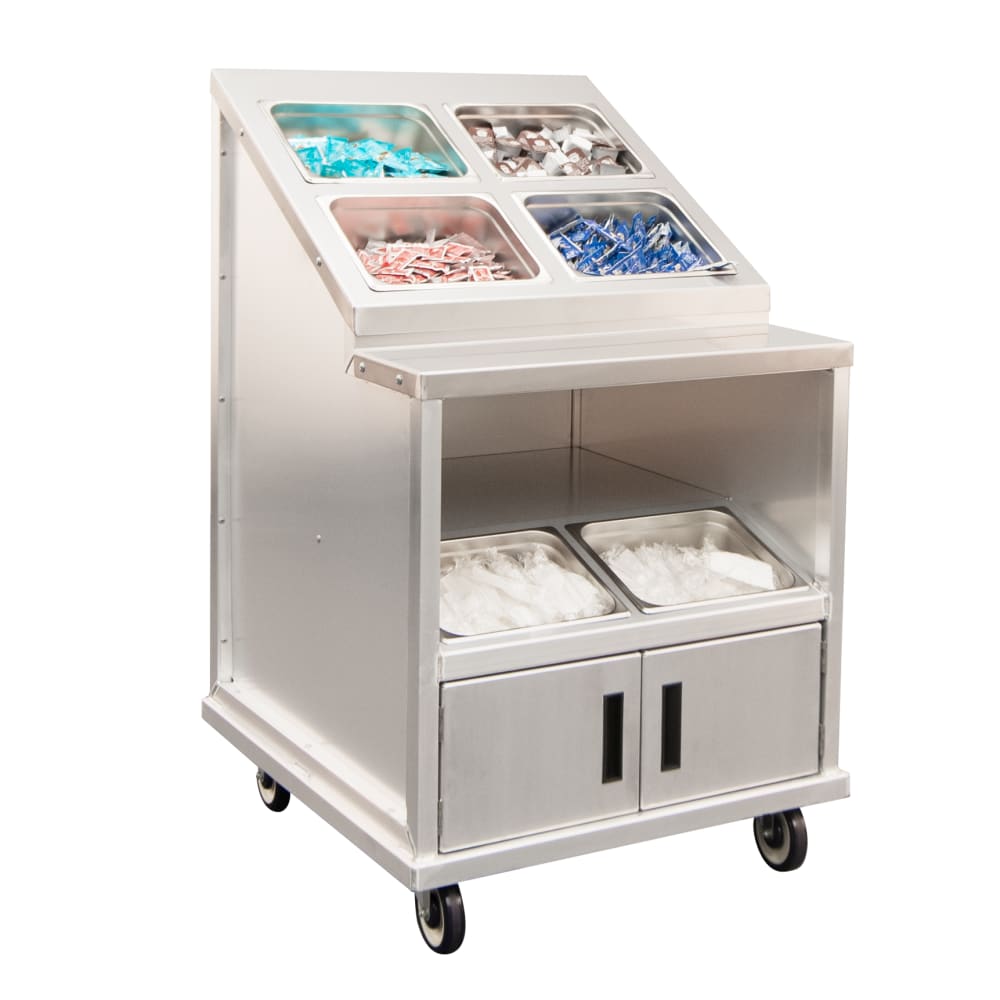 New Age Mobile Condiment Cart w/ (6) 1/2 size pans - 33 1/8" x 30 1/4" x 51 1/8", Silver (54084)