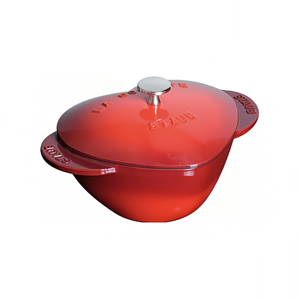 Staub 1 3/4 qt Enameled Cast Iron Cocotte w/ Lid - Heart Shaped, Cherry (1004187)