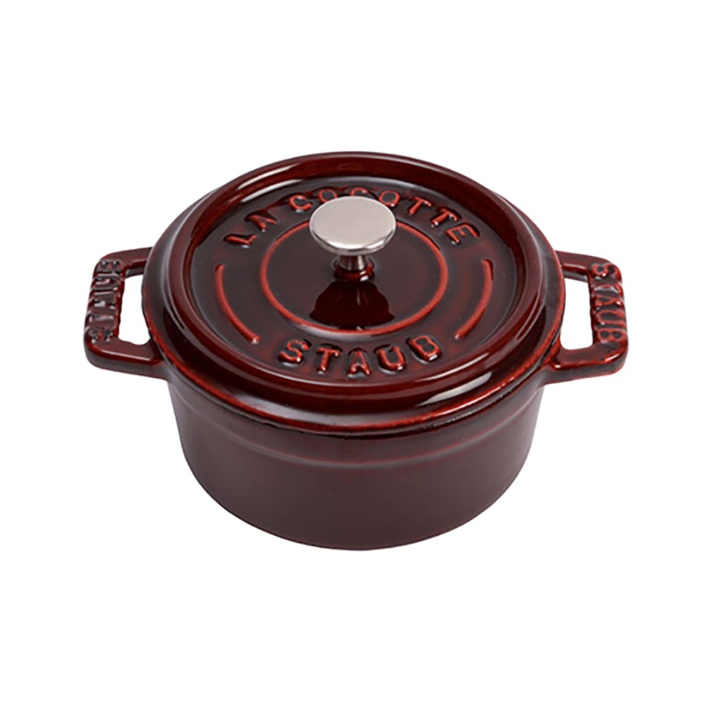 Staub Mini Round La Cocotte w/  1/4 qt Capacity & Enamel Coated Cast Iron, Grenadine (1004195)