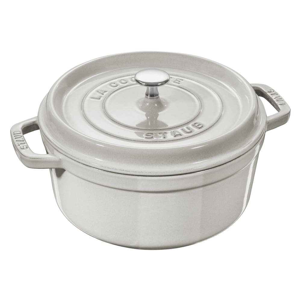 Staub 2 3/4 qt Enameled Cast Iron Cocotte w/ Lid, White Truffle (1003437)
