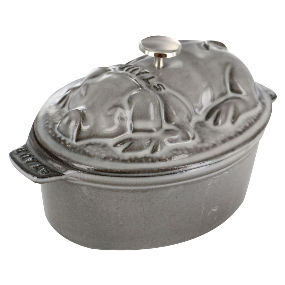 Staub 1 qt Enameled Cast Iron Cocotte w/ Lid - Pig Shaped, Graphite Gray (1003187)