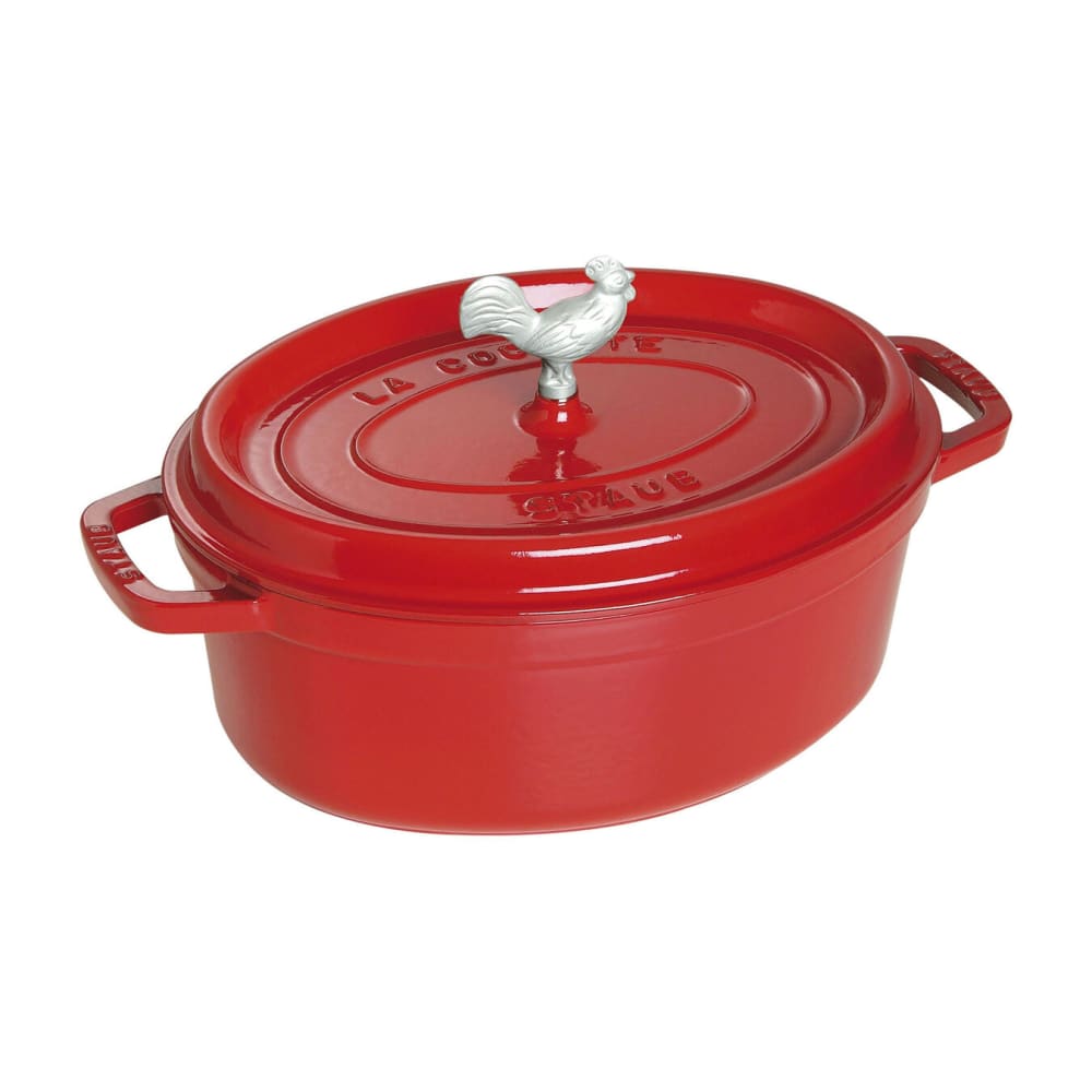 Staub 5 3/4 qt Enameled Cast Iron Coq au Vin Cocotte w/ Lid, Cherry (1015071)