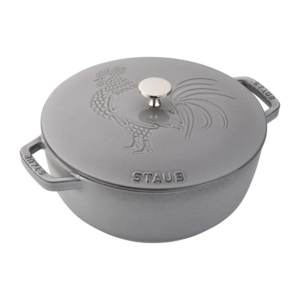 Staub 3 3/4 qt Enameled Cast Iron Rooster Cocotte w/ Domed Lid, Graphite Gray (1003235)