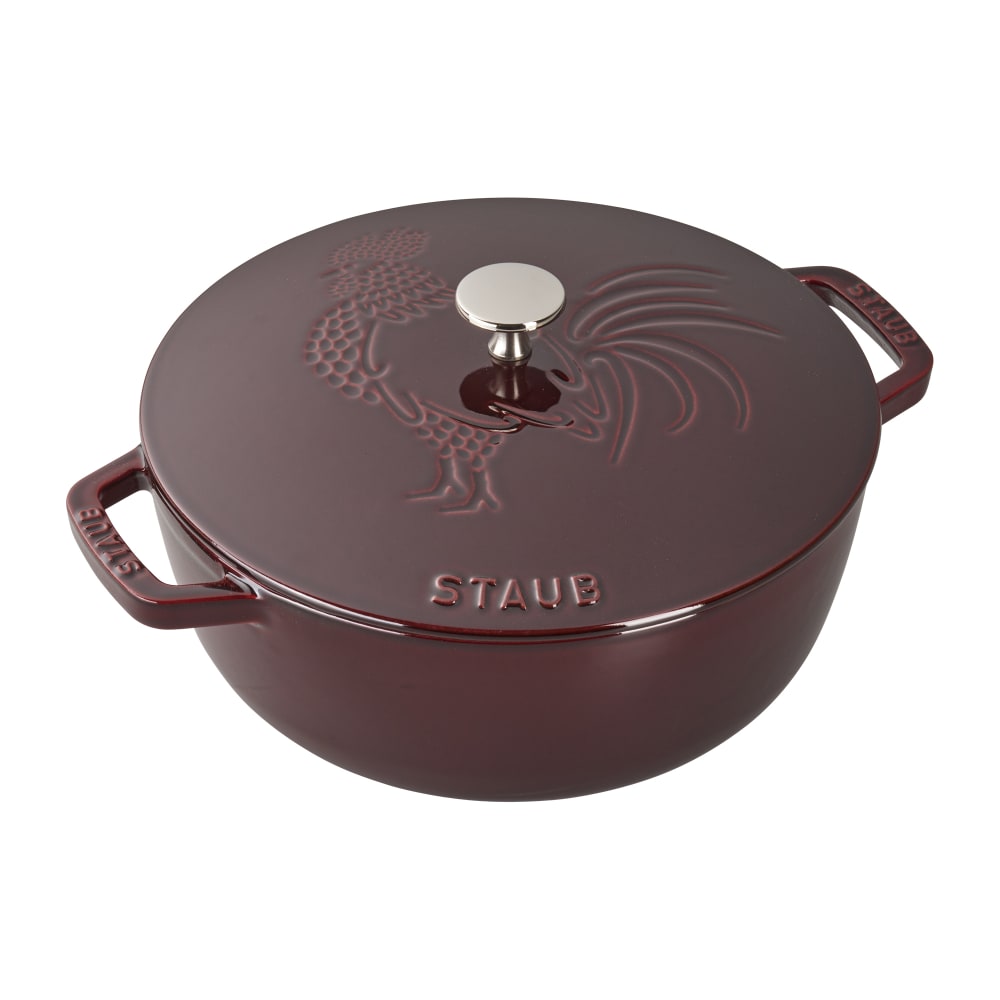 Staub 3 3/4 qt Enameled Cast Iron Rooster Cocotte w/ Domed Lid, Grenadine (1003233)