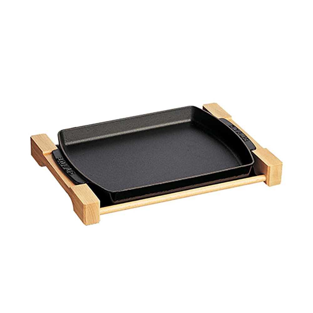 Staub 15" x 9" Brasserie Plate w/ Wood Base & Matte Enamel Coated Cast Iron (1004082)