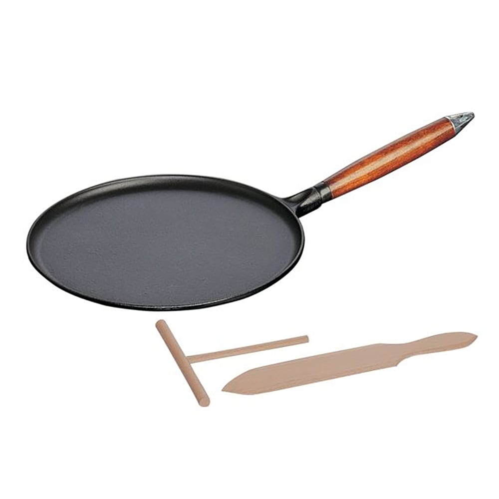 Staub 11" Crepe Pan w/ Spreader, Spatula & Enamel Coated Cast Iron, Black Matte (1004084)