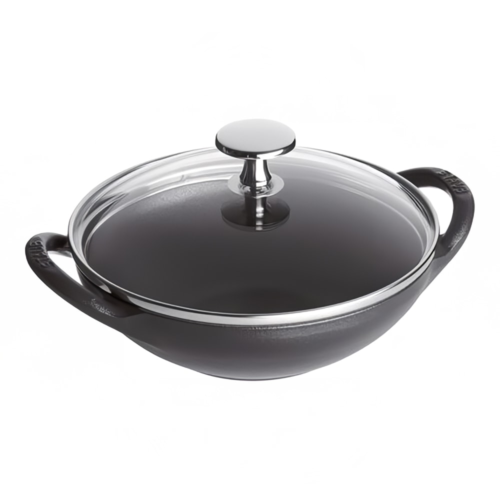 Staub 6 1/2" Enameled Mini Cast Iron Wok w/ Lid, Black Matte (1004675)