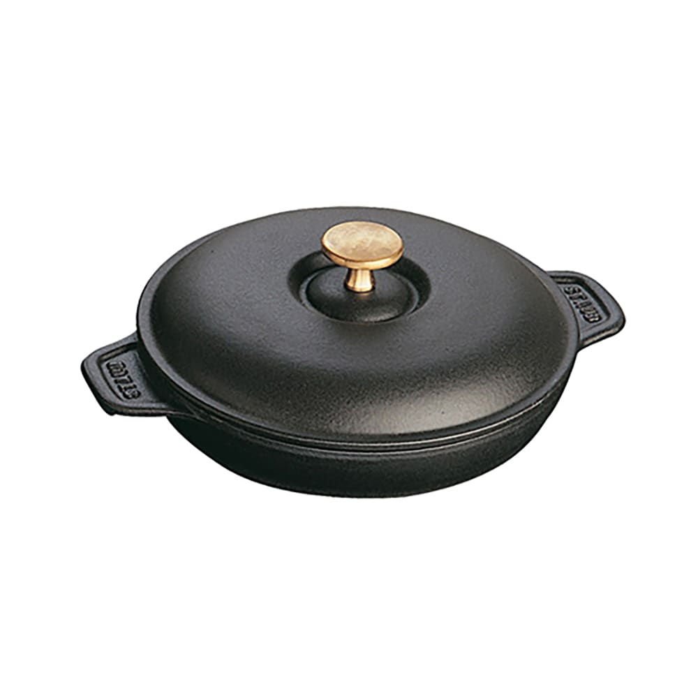 Staub 7.88" Round Hot Plate w/ .75-qt Capacity, Lid, Enameled Cast Iron, Black Matte (1004131)
