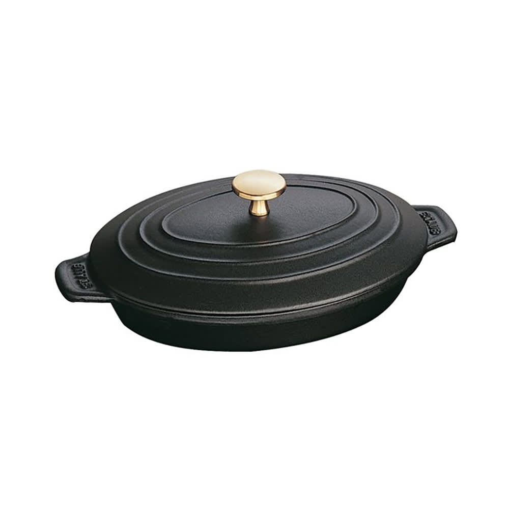 Staub 1 qt Oval Baking Dish w/ Lid, Enamel Coated Cast Iron, Black Matte (1004135)