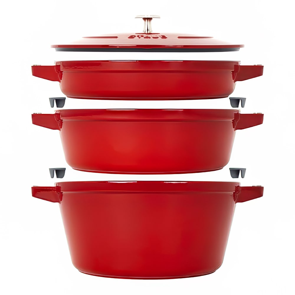 Staub 4 Piece Cast Iron Set w/ Universal Lid, Cherry (1021321)