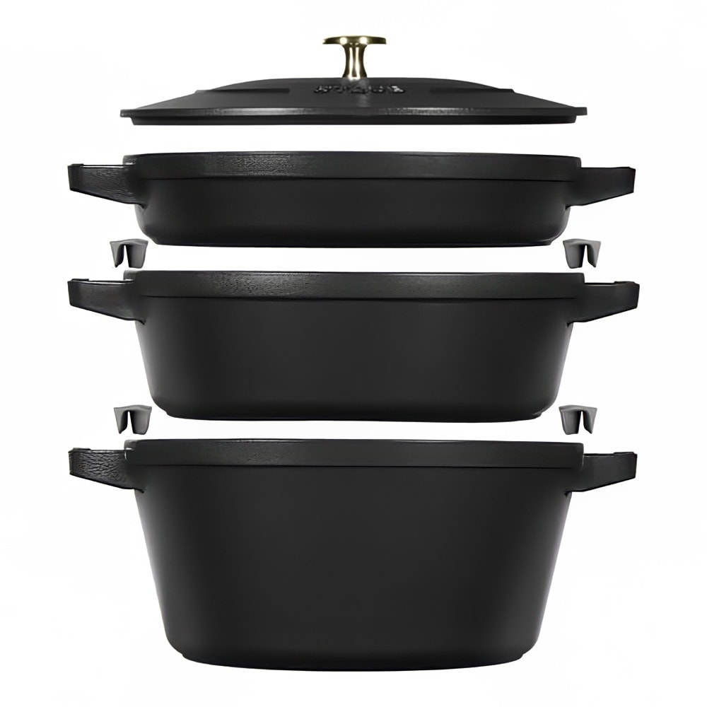 Staub 4 Piece Cast Iron Set w/ Universal Lid, Black Matte (1021322)