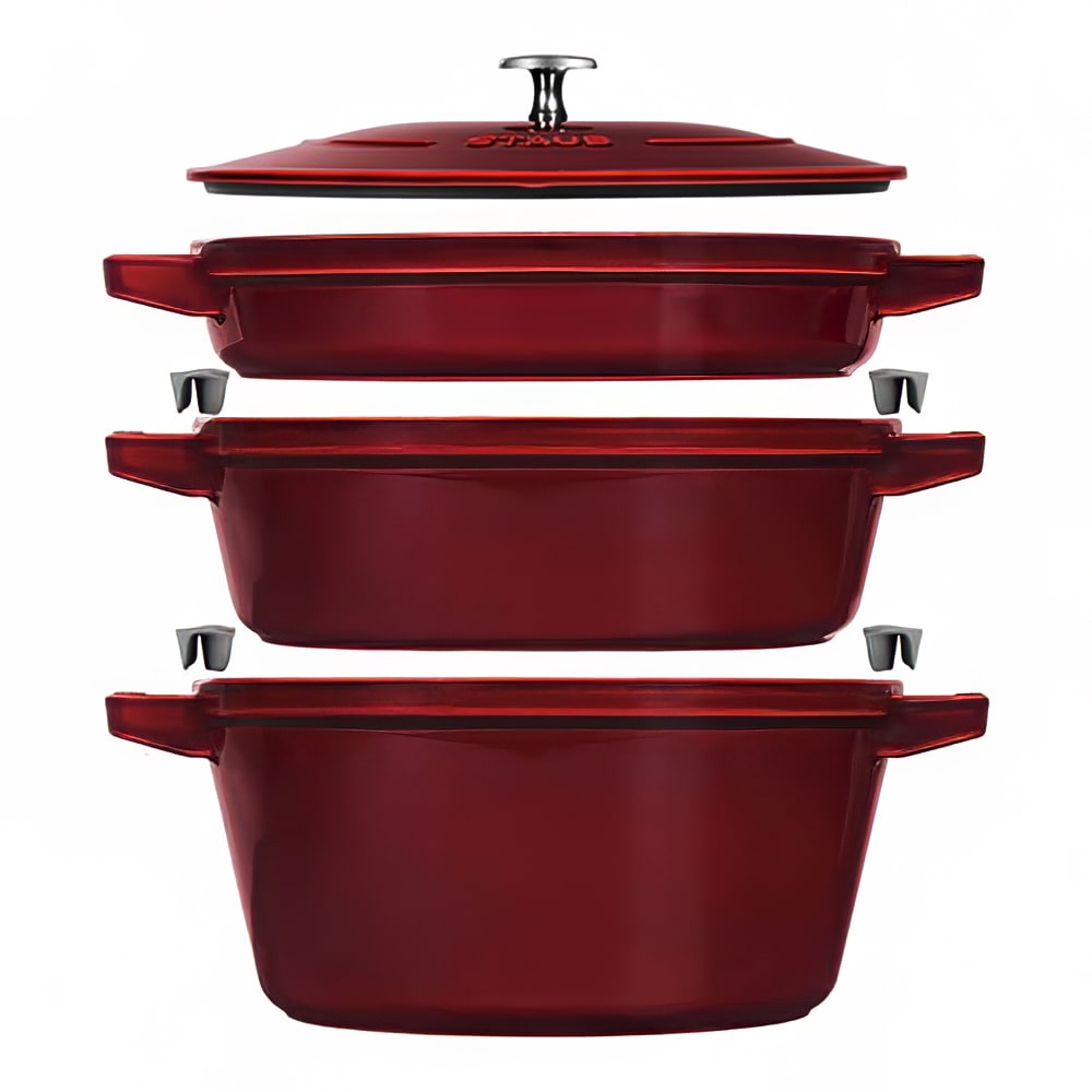 Staub 4 Piece Cast Iron Set w/ Universal Lid, Grenadine (1010768)