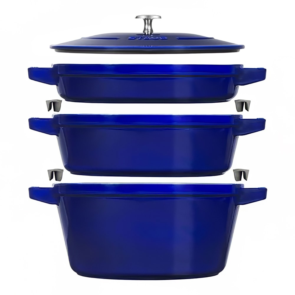 Staub 4 Piece Cast Iron Set w/ Universal Lid, Dark Blue (1010769)