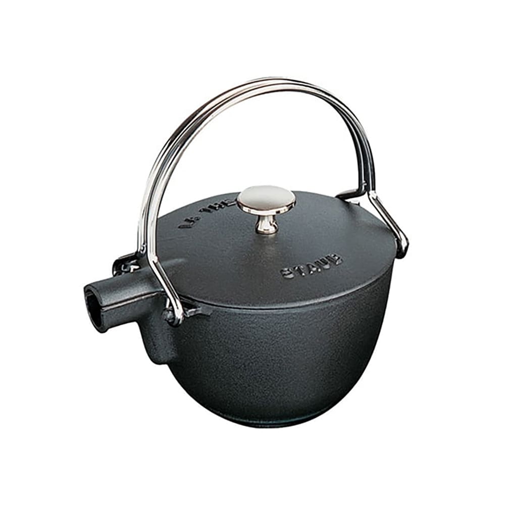 Staub Round Teapot w/ 1 qt Capacity & Enamel Coated Cast Iron, Black Matte (1004030)