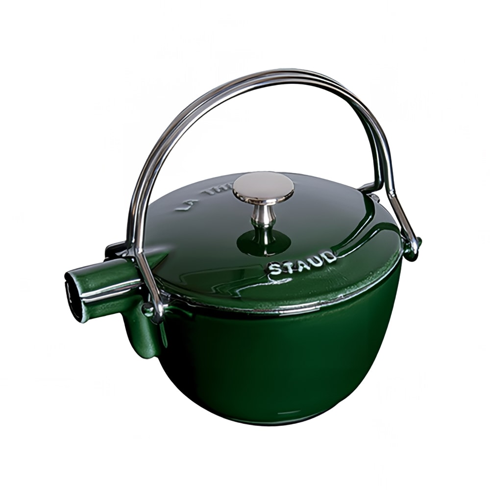 Staub Round Teapot w/ 1-qt Capacity & Enamel Coated Cast Iron, Basil (1004032)