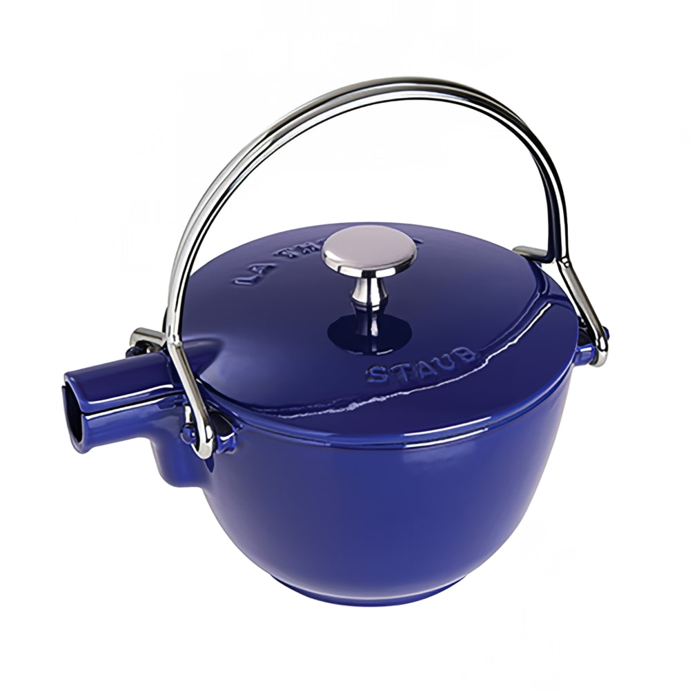 Staub Round Teapot w/ 1-qt Capacity & Enamel Coated Cast Iron, Dark Blue (1004372)