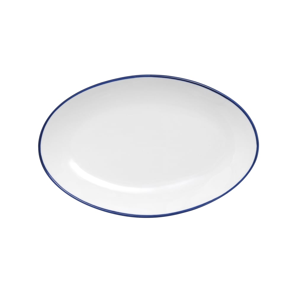 Mikasa Hospitality 11 3/4" Oval Bistro Entree Coupe Plate - Porcelain, Blue Pinstripe (5256515)