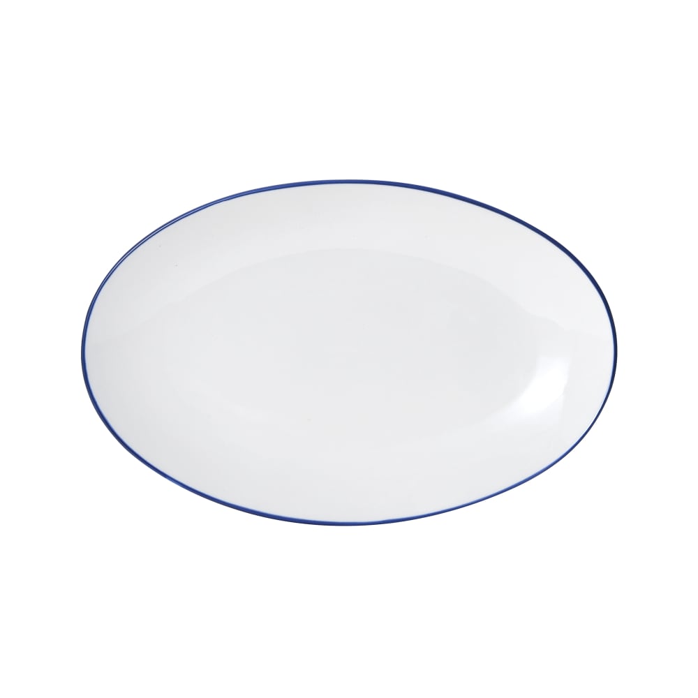 Mikasa Hospitality 13 3/4" Oval Bistro Entree Coupe Plate - Porcelain, Blue Pinstripe (5256517)