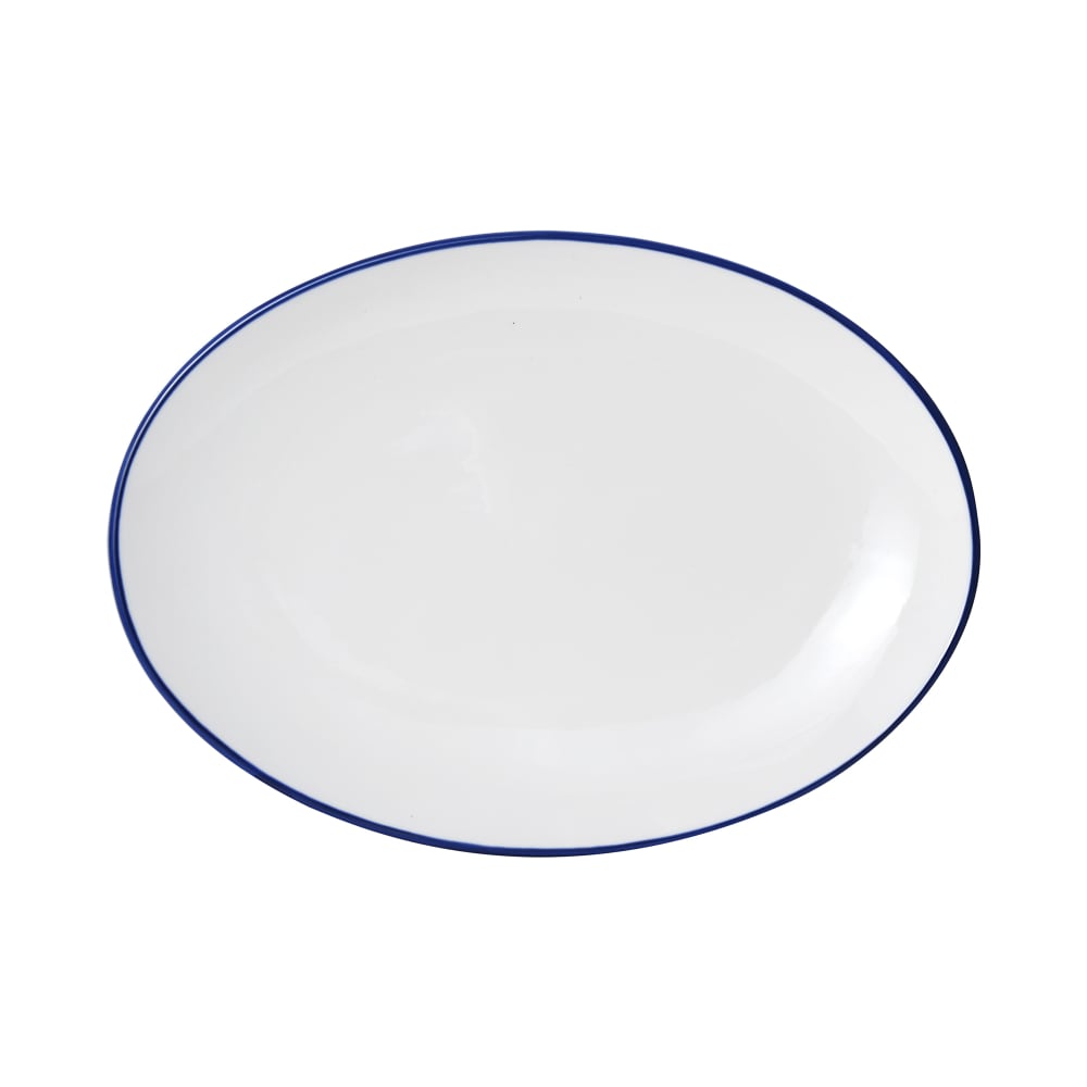 Mikasa Hospitality 16" Oval Bistro Entree Coupe Plate - Porcelain, Blue Pinstripe (5256521)